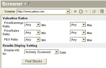 Yahoo Screener settings